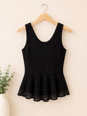 Everly Black Lace Peplum Tank